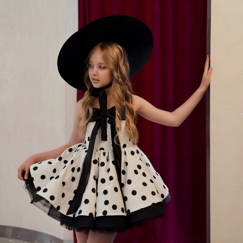 Satin Bow Sleeveless Short Dresses - White - 9-10Y - image 1