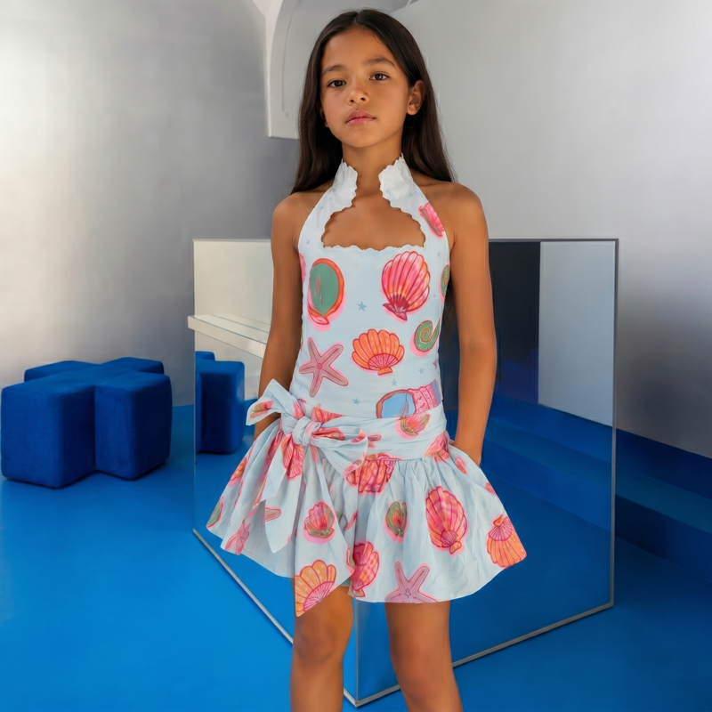 Soft Cotton-Linen Blend  Sleeveless Short Dresses - Multicolor - 9-10Y - image 1
