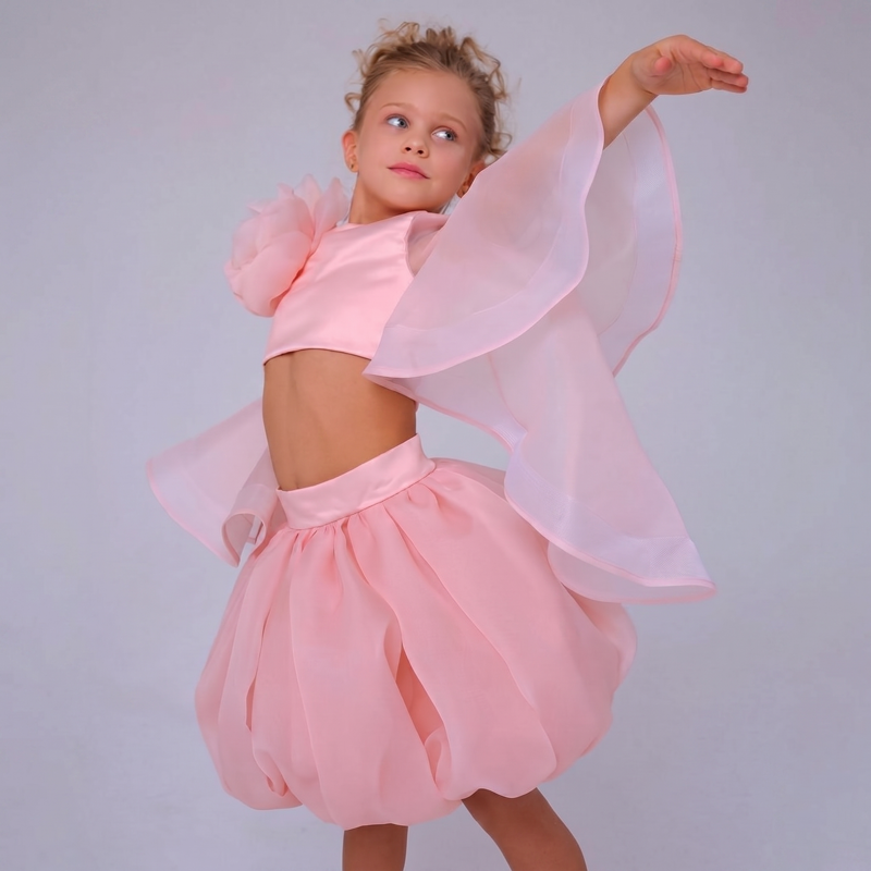 Organza Rosette Long Sleeve Short Two-piece Set - image 5