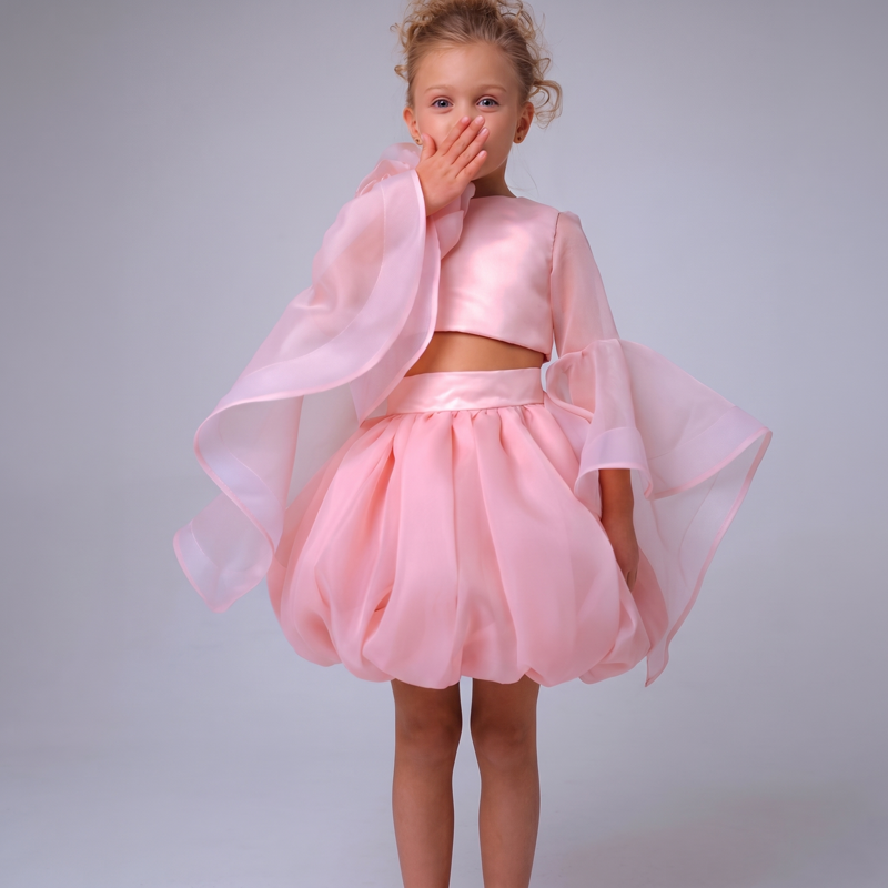 Organza Rosette Long Sleeve Short Two-piece Set - image 2