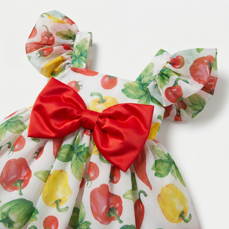 Organza Bow Cap Sleeve Short Dresses - image 3