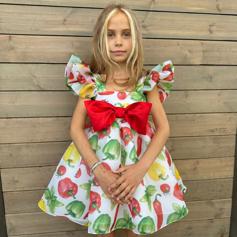 Organza Bow Cap Sleeve Short Dresses - Multicolor - 9-10Y - image 1