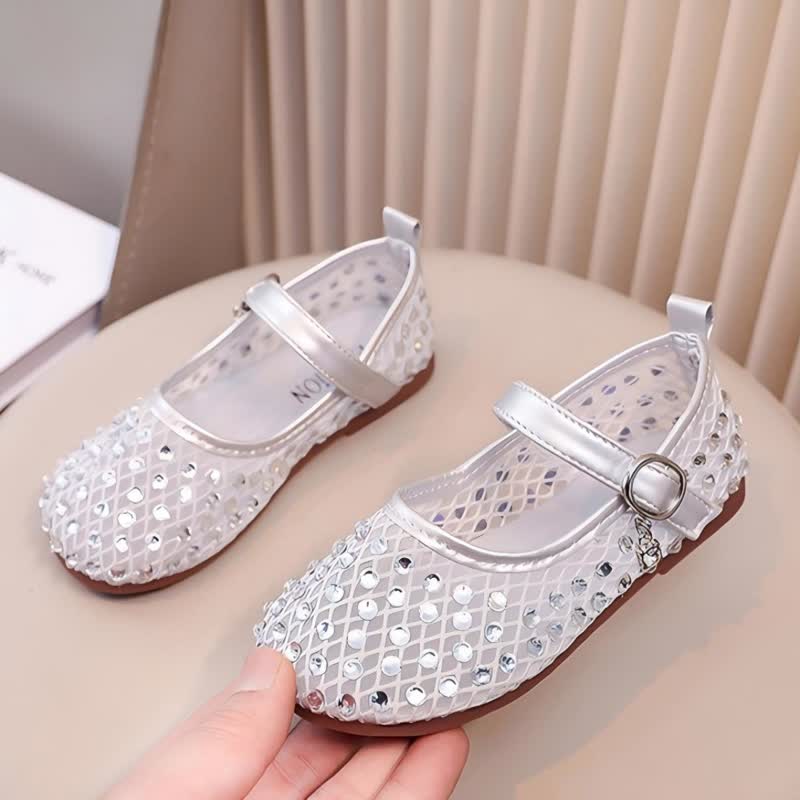 Solid Rhinestones Round Toe Flats  - Silver - 22cm - image 16