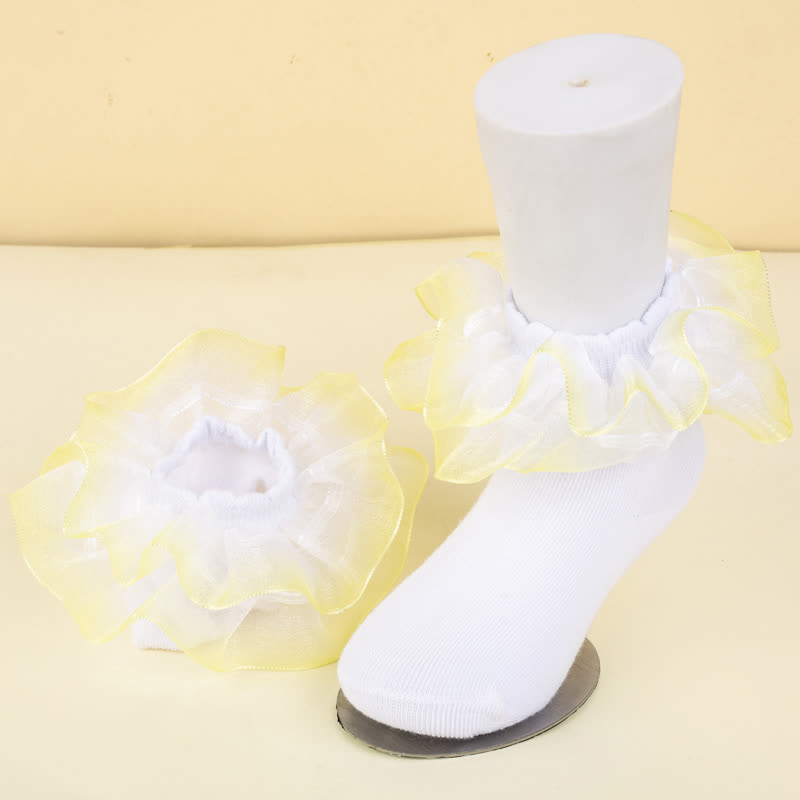 Ombre Stitching Lace Socks - Yellow - XL - image 4