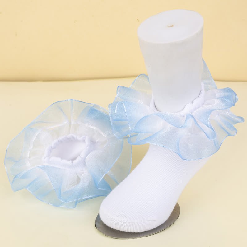 Ombre Stitching Lace Socks - Blue - XL - image 2