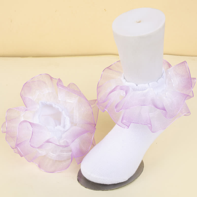 Ombre Stitching Lace Socks - Pink - XL - image 7