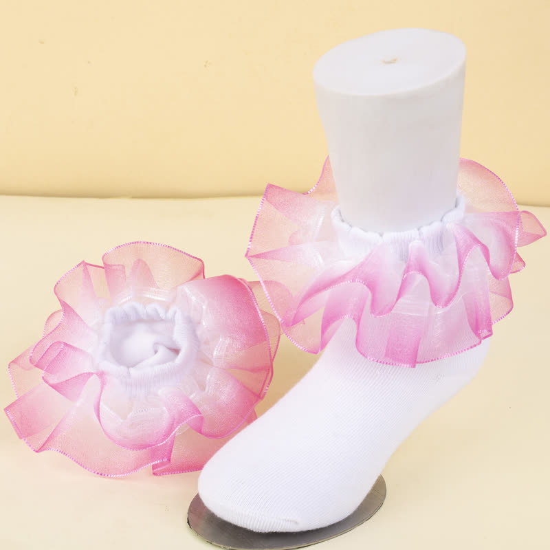 Ombre Stitching Lace Socks - Rose  - XL - image 5