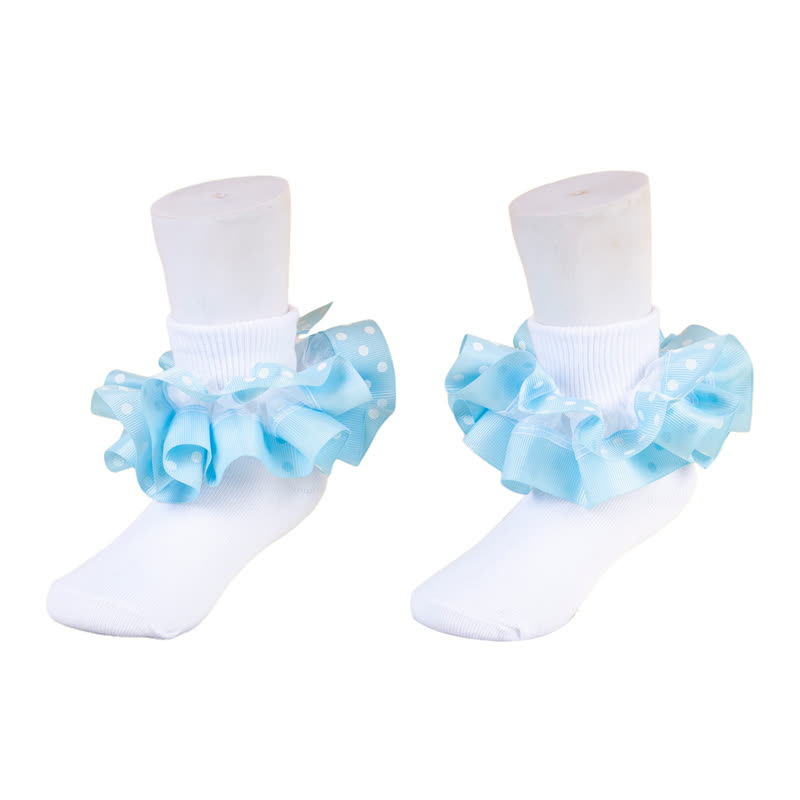 Polka Dots Stitching Lace Socks - Sky Blue - XL - image 3