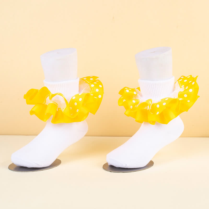 Polka Dots Stitching Lace Socks - Yellow - XL - image 5