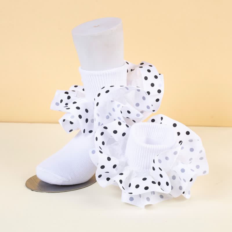 Polka Dots Stitching Lace Socks - White - XL - image 1