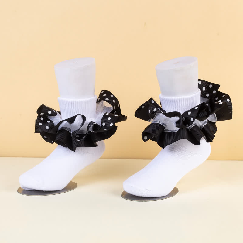 Polka Dots Stitching Lace Socks - Black - XL - image 8