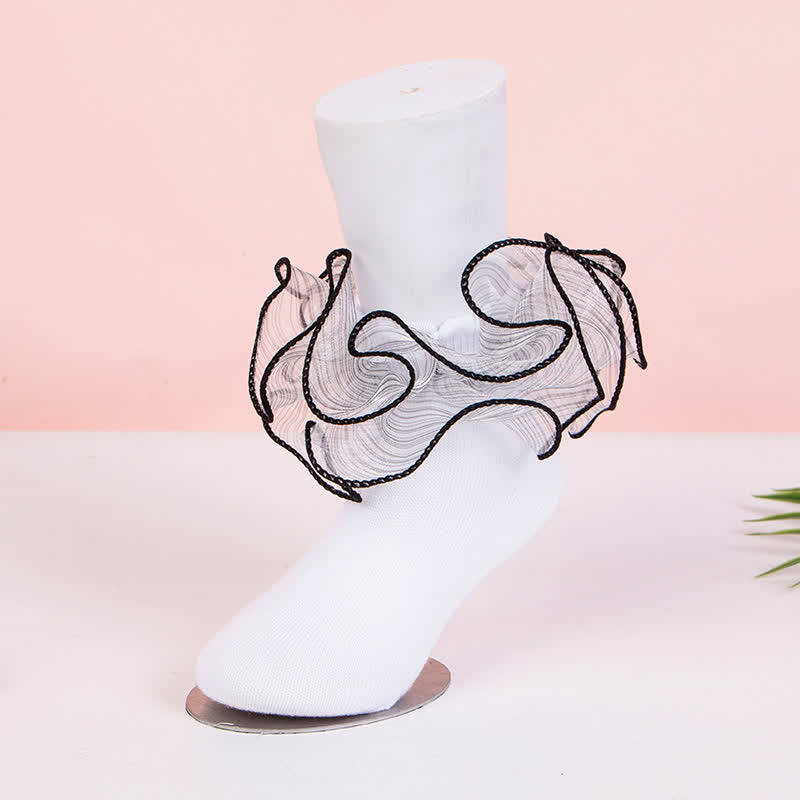 Solid Stitching Lace  Socks - White with White Trim - XL - image 6