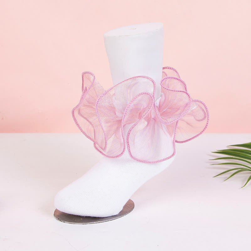 Solid Stitching Lace  Socks - Pink with Pink Trim - XL - image 5