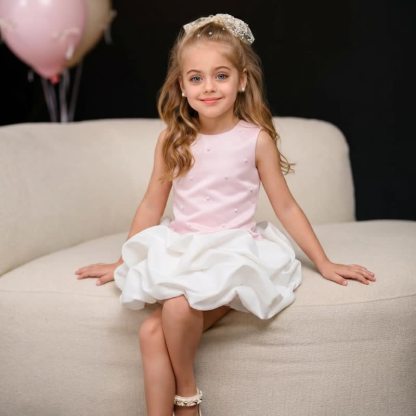 Satin Split Joint Sleeveless Short Dresses - Pink - 8Y - image 1