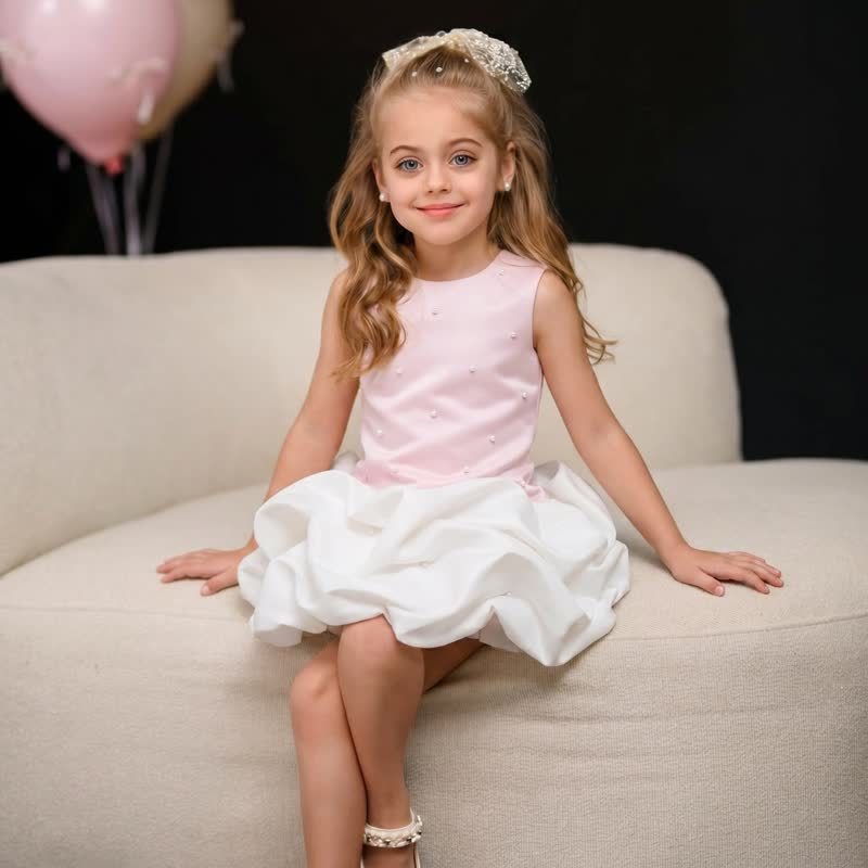 Satin Split Joint Sleeveless Short Dresses - Pink - 8Y - image 1