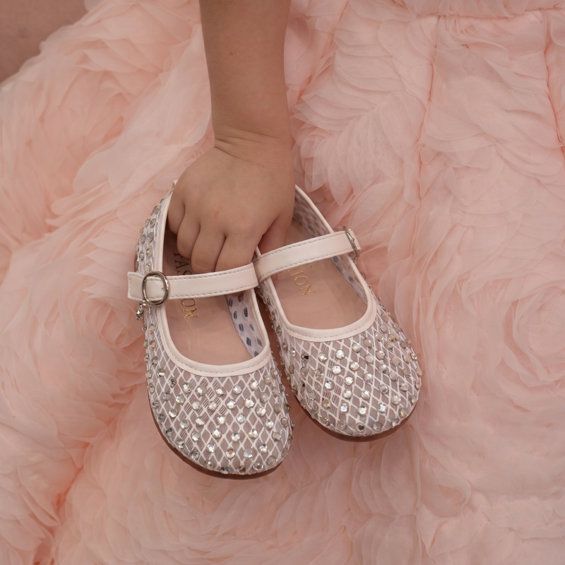 Solid Rhinestones Round Toe Flats  - Gold - 22cm - image 1