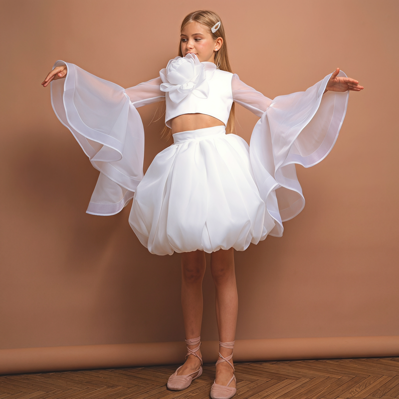 Organza Rosette Long Sleeve Short Two-piece Set - image 10