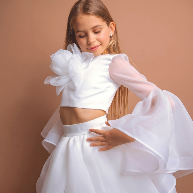 Organza Rosette Long Sleeve Short Two-piece Set - image 11