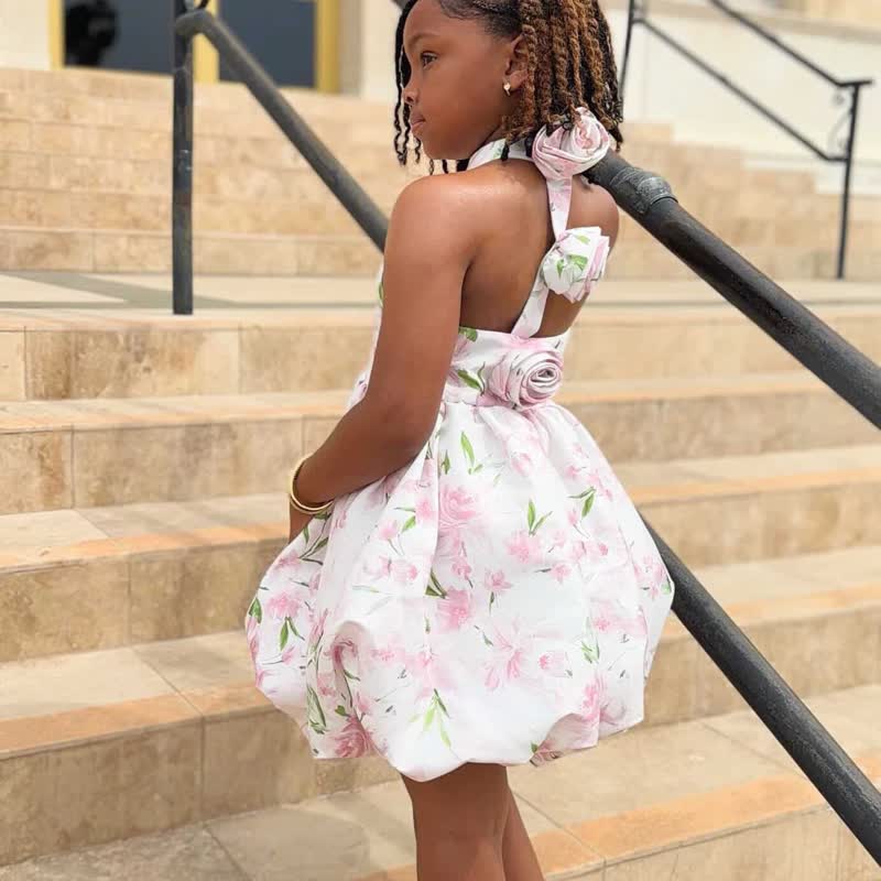 Chemical Fiber Blend Rosette Backless Sleeveless Short Dresses - image 9