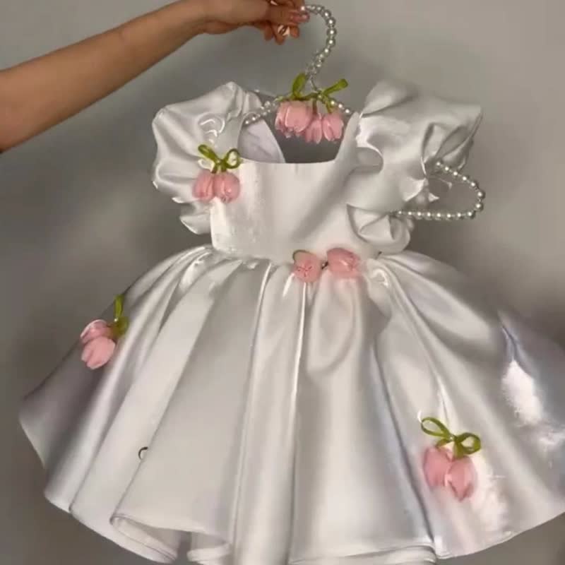 Satin Rosette Short Sleeve Midi Dresses - image 5