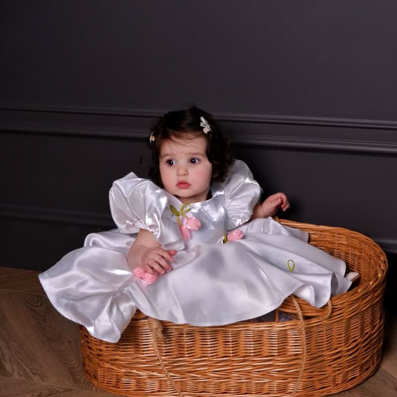 Satin Rosette Short Sleeve Midi Dresses - image 3