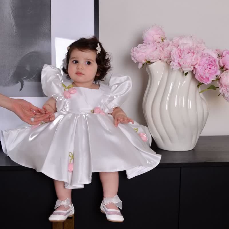 Satin Rosette Short Sleeve Midi Dresses - image 2