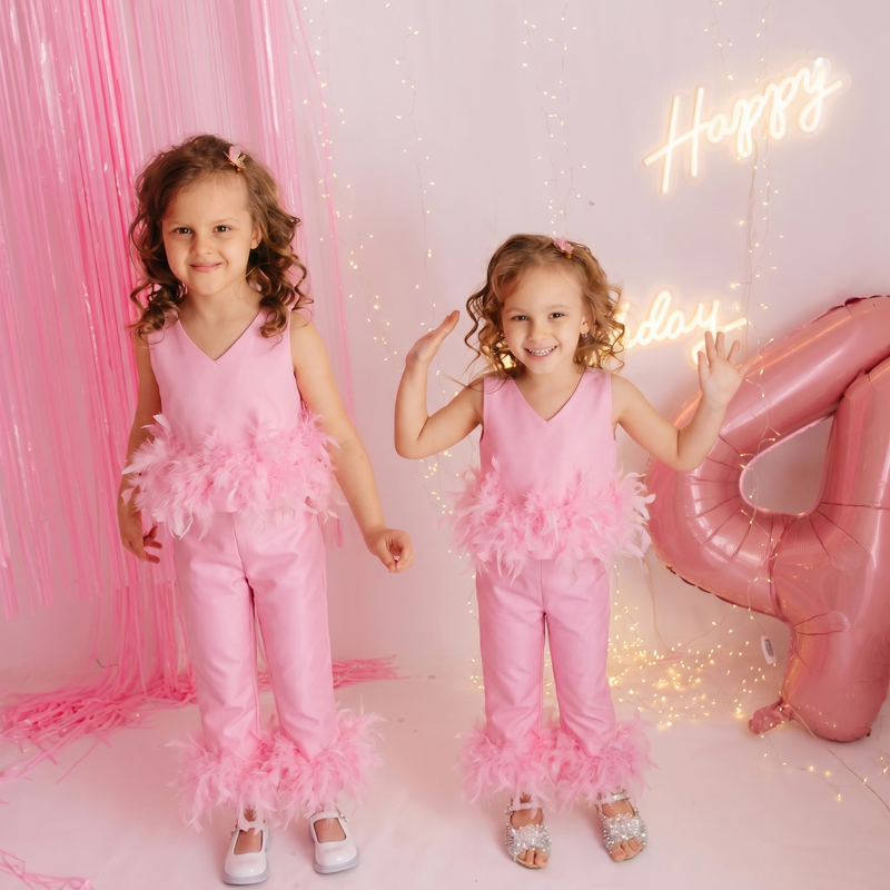 Satin Feather Sleeveless Long Two-piece set - image 3