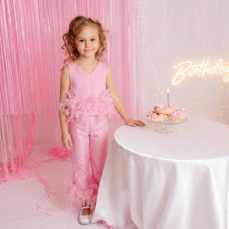 Satin Feather Sleeveless Long Two-piece set - image 2