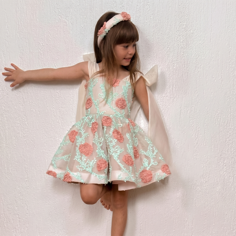 Lightweight & Breathable Embroidered Lace Up Sleeveless Short Dresses - Beige - 8Y - image 1
