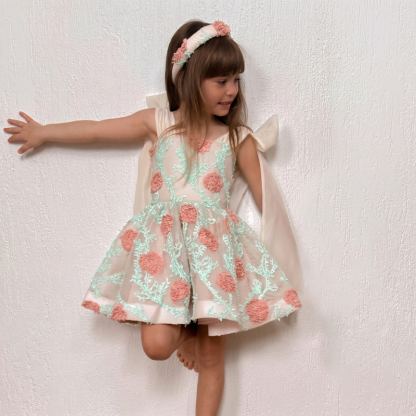 Lightweight & Breathable Embroidered Lace Up Sleeveless Short Dresses - Beige - 8Y - image 1