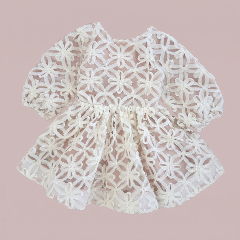 Lightweight & Breathable Embroidered Lace Up Three Quarter Sleeve Short Dresses - image 6
