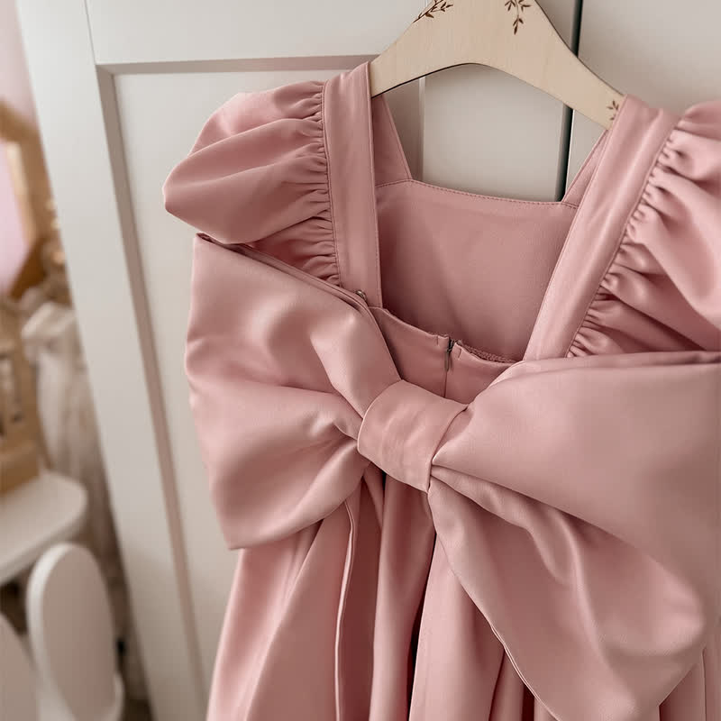 Satin Bow Sleeveless Mid-long Dresses - image 4