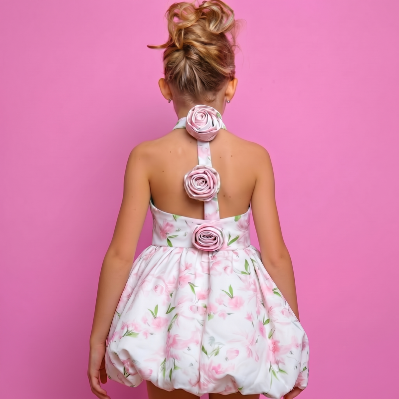 Chemical Fiber Blend Rosette Backless Sleeveless Short Dresses - image 6