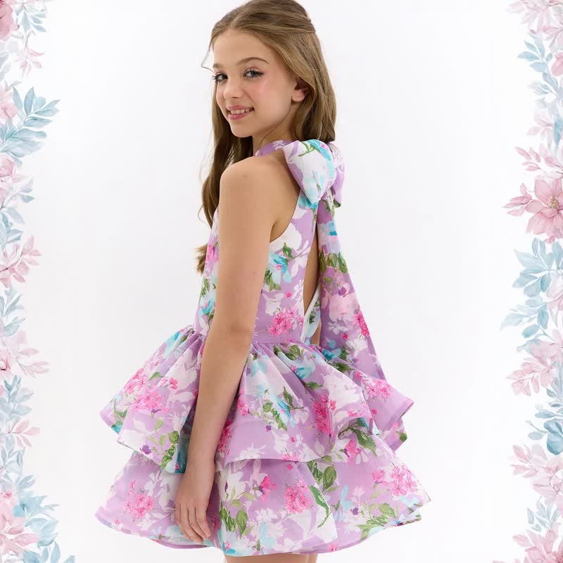 Chemical Fiber Blend Bow Sleeveless Short Dresses - image 3