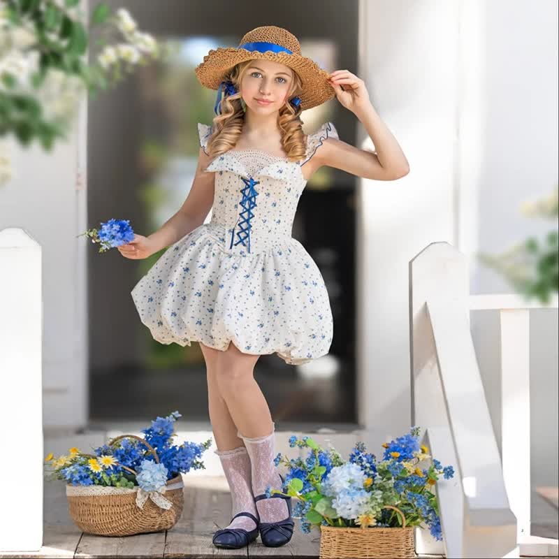 Chemical Fiber Blend Lace-up Cap Sleeve Short Dresses - image 3