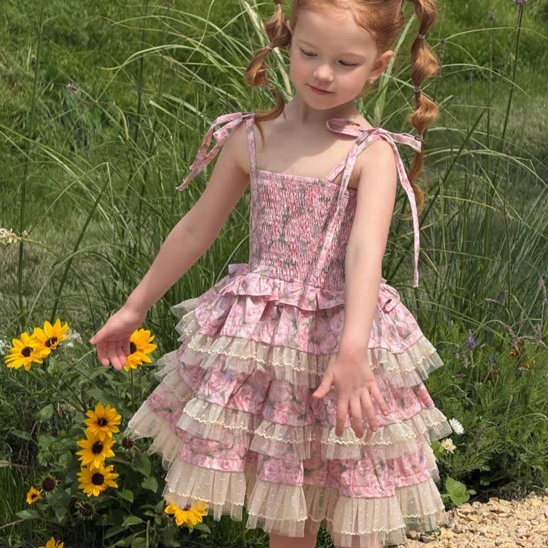 100% Cotton Lace Edge Sleeveless Midi Dresses - Pink - 11-12Y - image 1