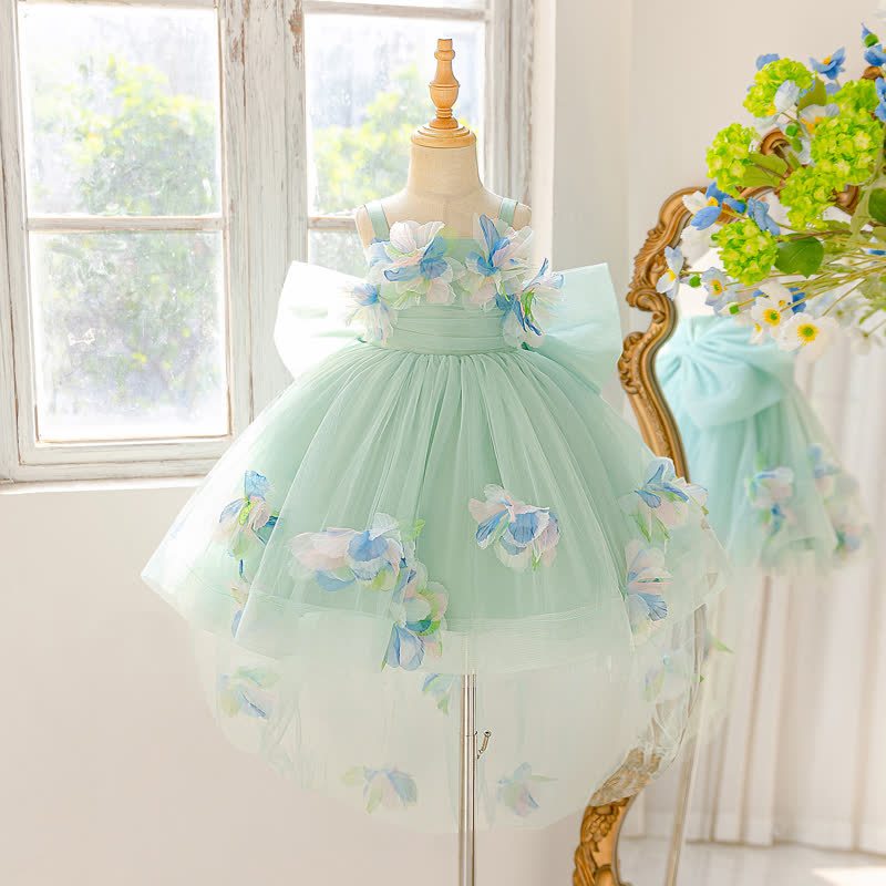 Mesh Rosette Sleeveless Midi Dresses - Light Green - 8Y - image 1