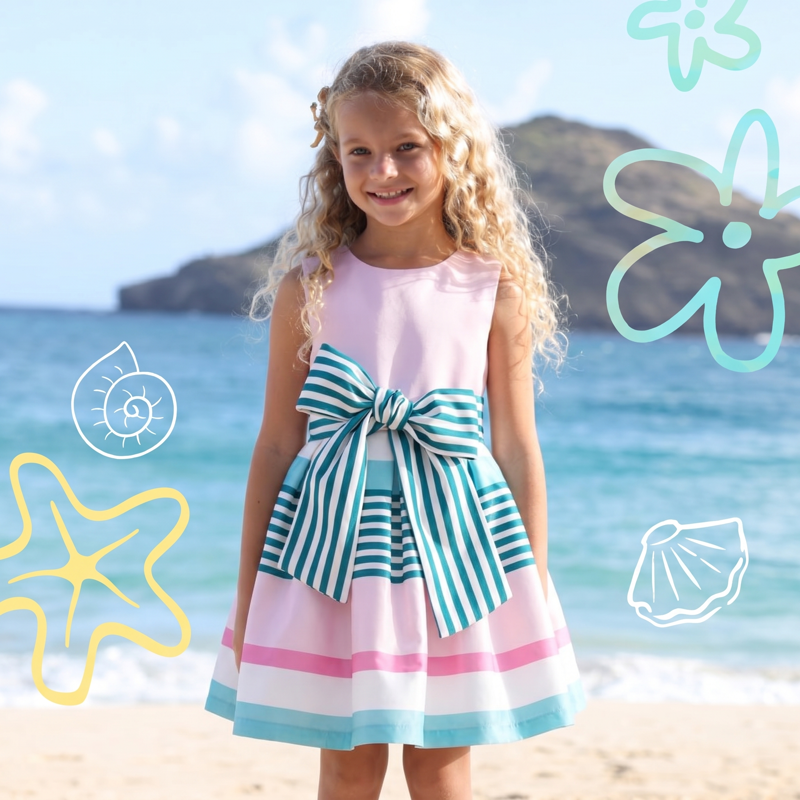 Satin Bow Sleeveless Short Dresses - Light pink - 7Y - image 1