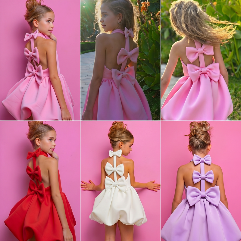 SCUBA KNIT Bow Short Sleeve Short Dresses - image 1