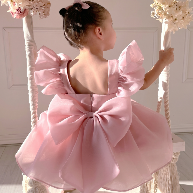 Mesh Cap Sleeve Short Dresses - Pink - 8Y - image 1