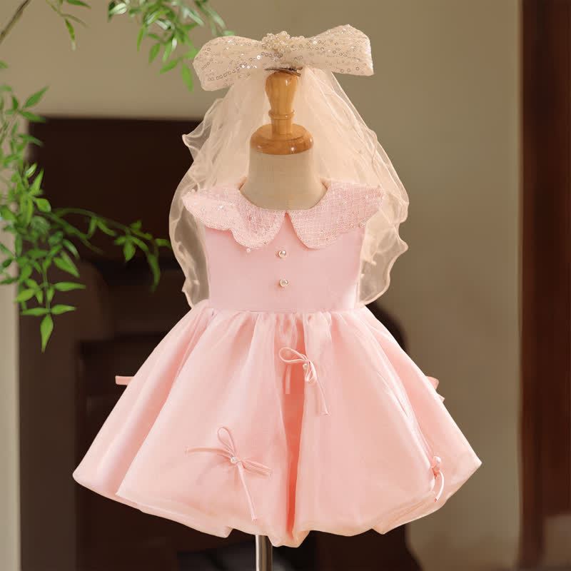 Satin Bow Sleeveless Midi Dresses - Pink - 15-16Y - image 1