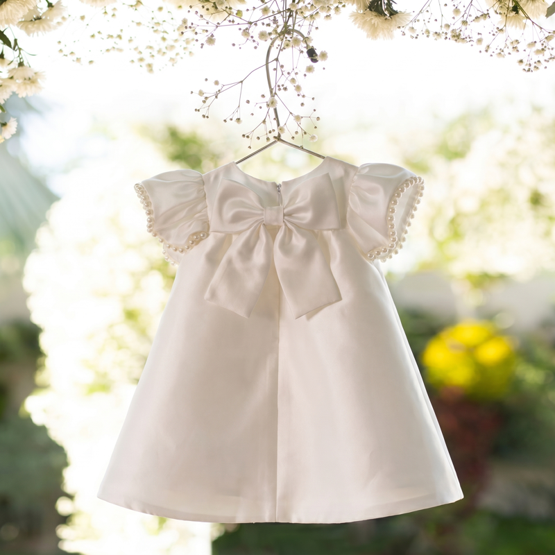 Satin Pearl Cap Sleeve Midi Dresses - White - 9-10Y - image 1
