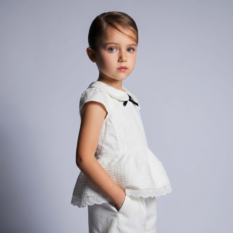 100% Cotton Lace Edge Short Sleeve Regular Two-piece Set - image 4