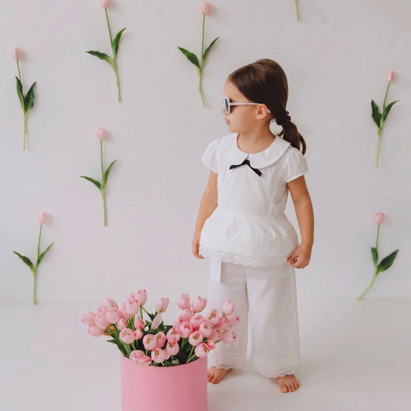 100% Cotton Lace Edge Short Sleeve Regular Two-piece Set - image 10