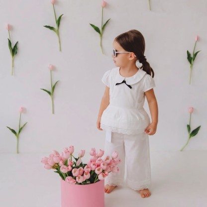 100% Cotton Lace Edge Short Sleeve Regular Two-piece Set - image 10