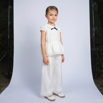 100% Cotton Lace Edge Short Sleeve Regular Two-piece Set - image 5