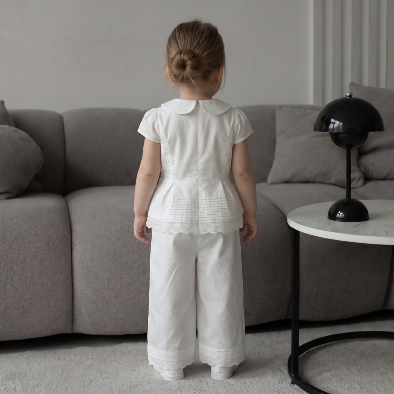 100% Cotton Lace Edge Short Sleeve Regular Two-piece Set - image 9