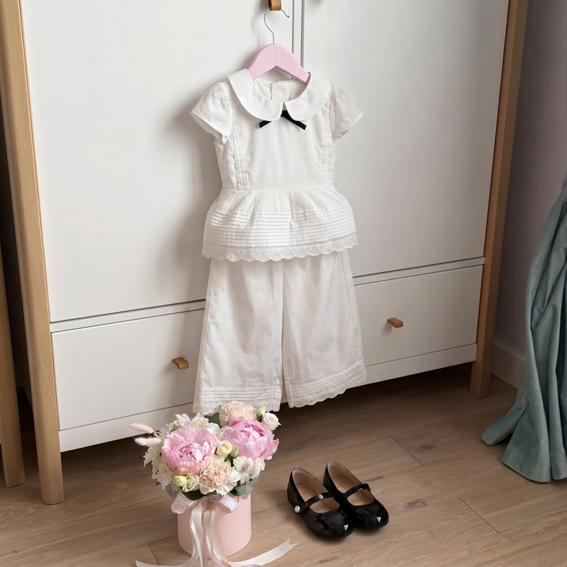 100% Cotton Lace Edge Short Sleeve Regular Two-piece Set - image 3
