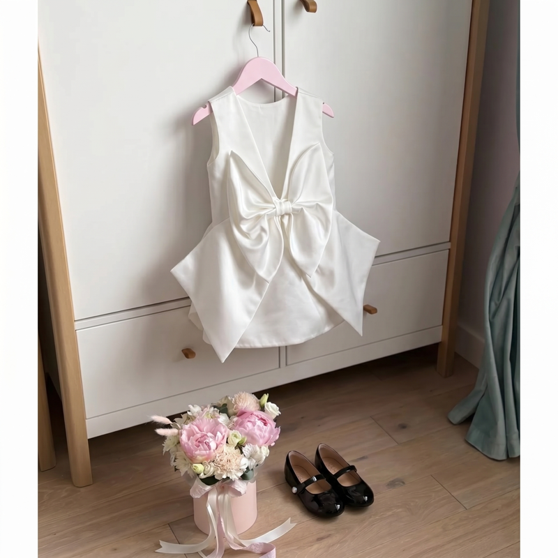 Satin Bow Sleeveless Short Dresses - image 3