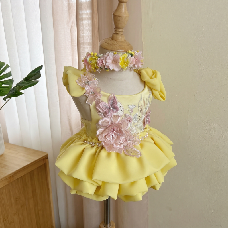 Soft Mesh Applique Cap Sleeve Short Dresses - image 2